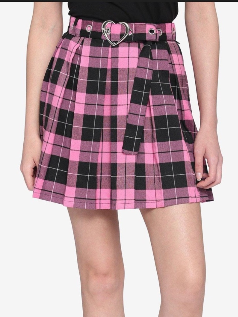Hot Topic Plaid Skirt Pink / Black with Grommet Belt Sz Xs